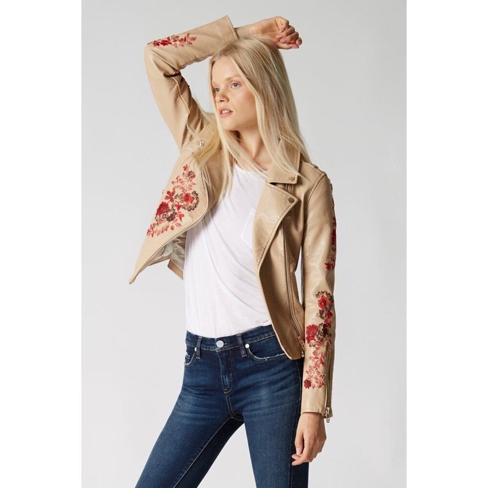 Blank NYC Floral Embroidered Moto Jacket Tan Beige Small - Picture 10 of 10